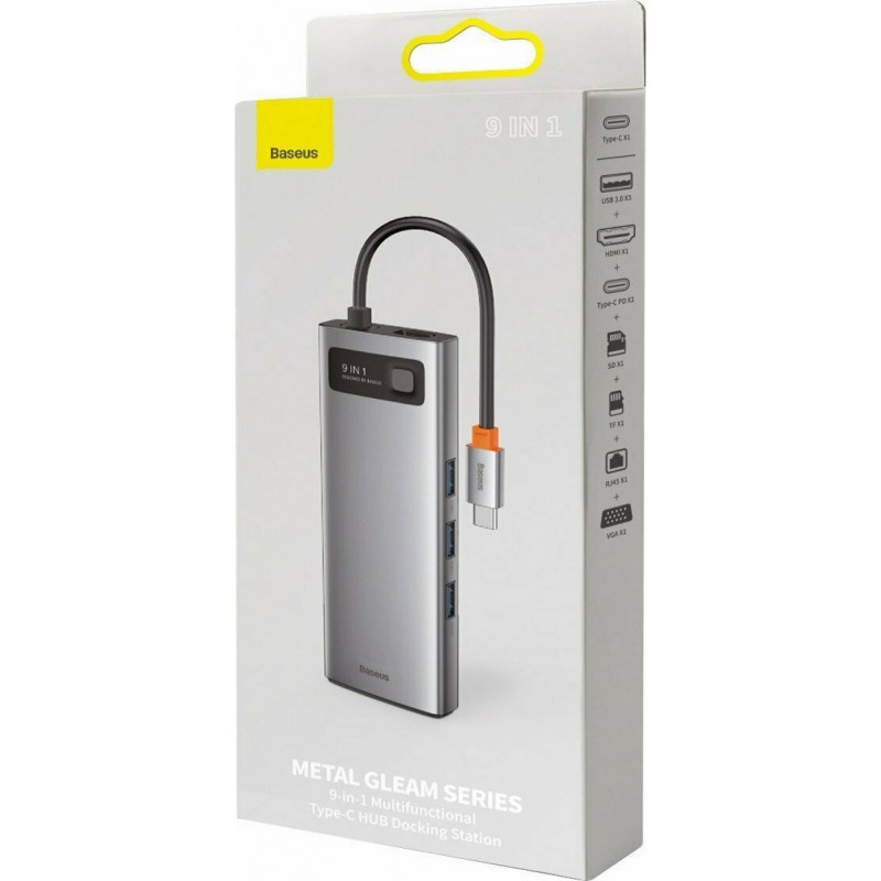 Αντάπτορας Baseus Hub 9in1 Baseus Metal Gleam Series Grey Αντάπτορας Baseus Hub 9in1 Baseus Metal Gleam Series Grey