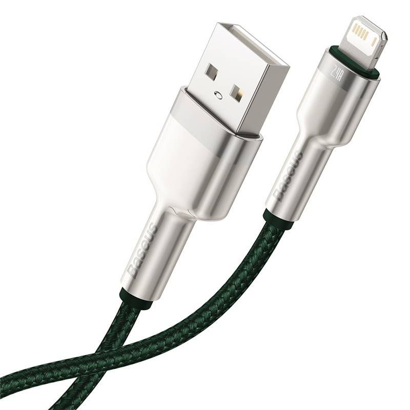 Καλώδιο Baseus Cafule Series Display Braided USB-A to Lightning 2.4A 1m (CALJK-A06) Green