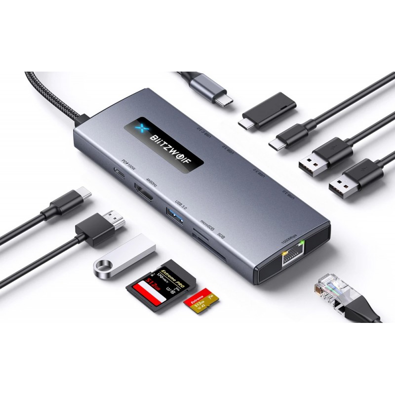 Αντάπτορας Blitzwolf Hub 10in1 USB-C with HDMI 4K PD Ethernet Grey