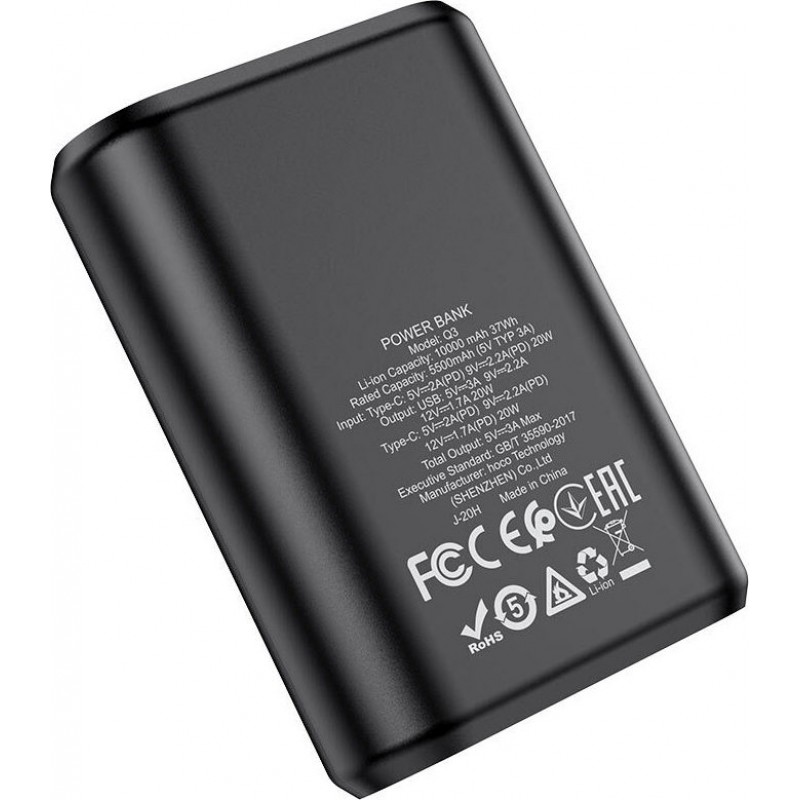 Εξωτερική Μπαταρία HOCO Q3 Mayflower PowerBank 1x Type-C  1x USB-A 10000mAh Quick Charge 3.0 20W Black