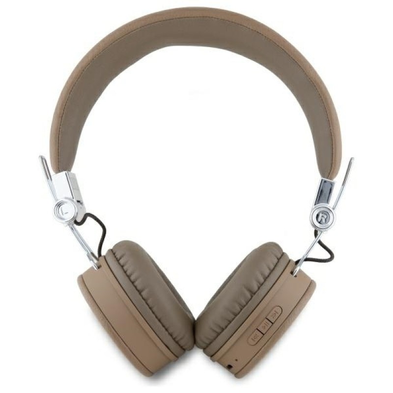 Ακουστικά Bluetooth Guess PU Grained Triangle Logo ENC Wireless Headphone Brown
