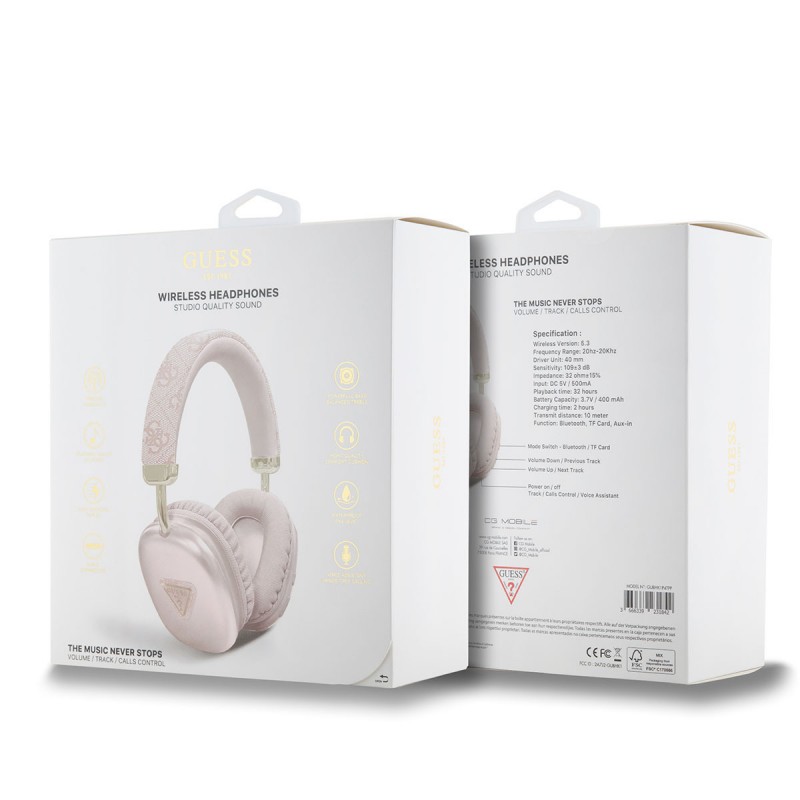 Ακουστικά Bluetooth Guess PU Leather 4G Triangle Logo Wireless Headphone Pink