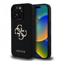 Θήκη Guess PU Grained 4G Metal Logo Case Apple iPhone 16 Pro (6.3") Black