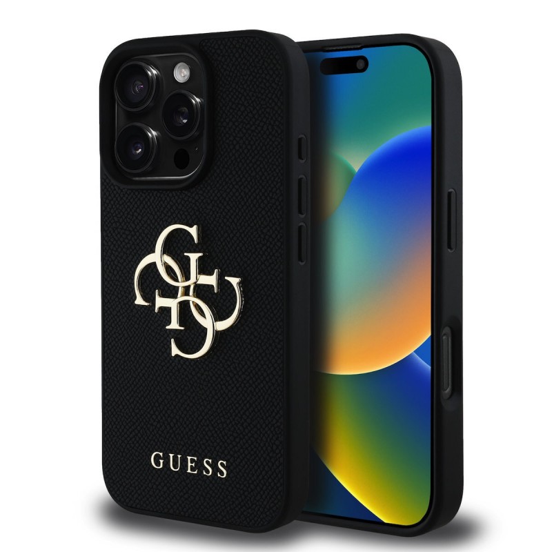 Θήκη Guess PU Grained 4G Metal Logo Case Apple iPhone 16 Pro (6.3") Black