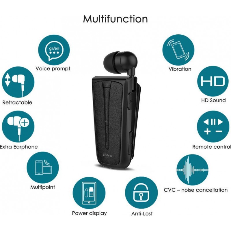 Ακουστικό Bluetooth iPro RH219s Retractable Black
