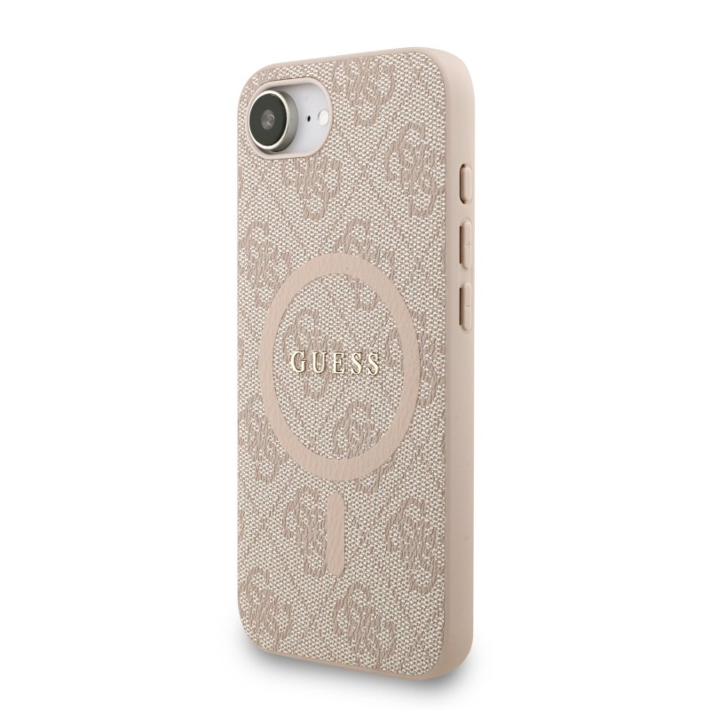 Θήκη Guess PU Leather 4G Colored Ring Strap MagSafe Case for iPhone 16e (6.1") Pink