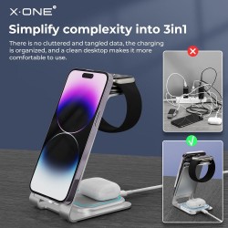 Ασύρματος Φορτιστής X-ONE Magnetic Wireless Charger Stand 3in1 22W Silver