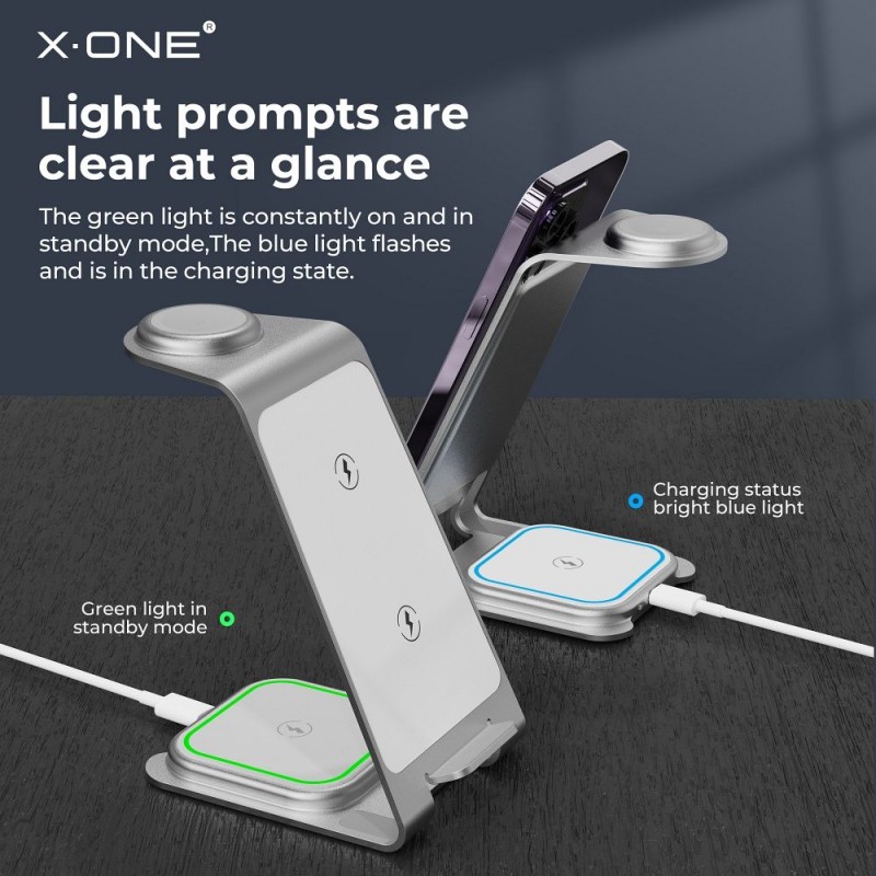 Ασύρματος Φορτιστής X-ONE Magnetic Wireless Charger Stand 3in1 22W Silver