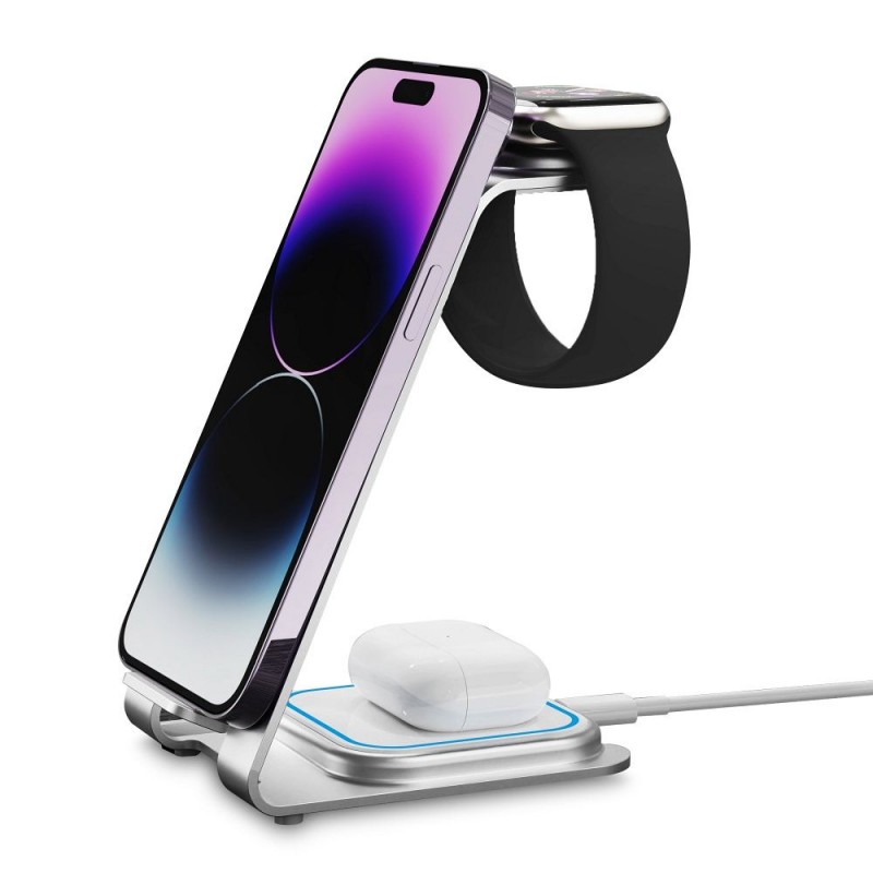 Ασύρματος Φορτιστής X-ONE Magnetic Wireless Charger Stand 3in1 22W Silver