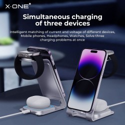 Ασύρματος Φορτιστής X-ONE Magnetic Wireless Charger Stand 3in1 22W Silver