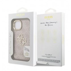 Θήκη Guess PU 4G Metal Logo Stand Camera Frame Case Apple iPhone 16 (6.1") Pink