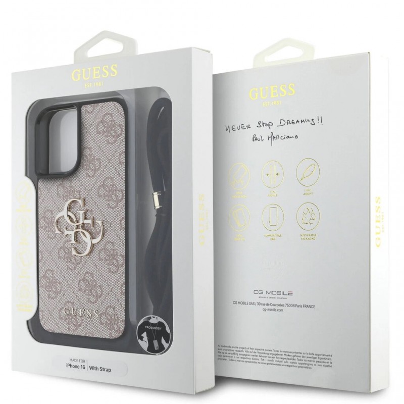 Θήκη Guess PU 4G Metal Logo Crossbody Strap Case Apple iPhone 16 (6.1") Pink