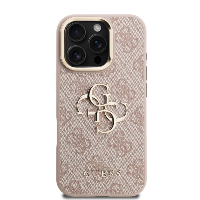 Θήκη Guess PU 4G Metal Logo Stand Camera Frame Case Apple iPhone 16 Pro (6.3") Pink