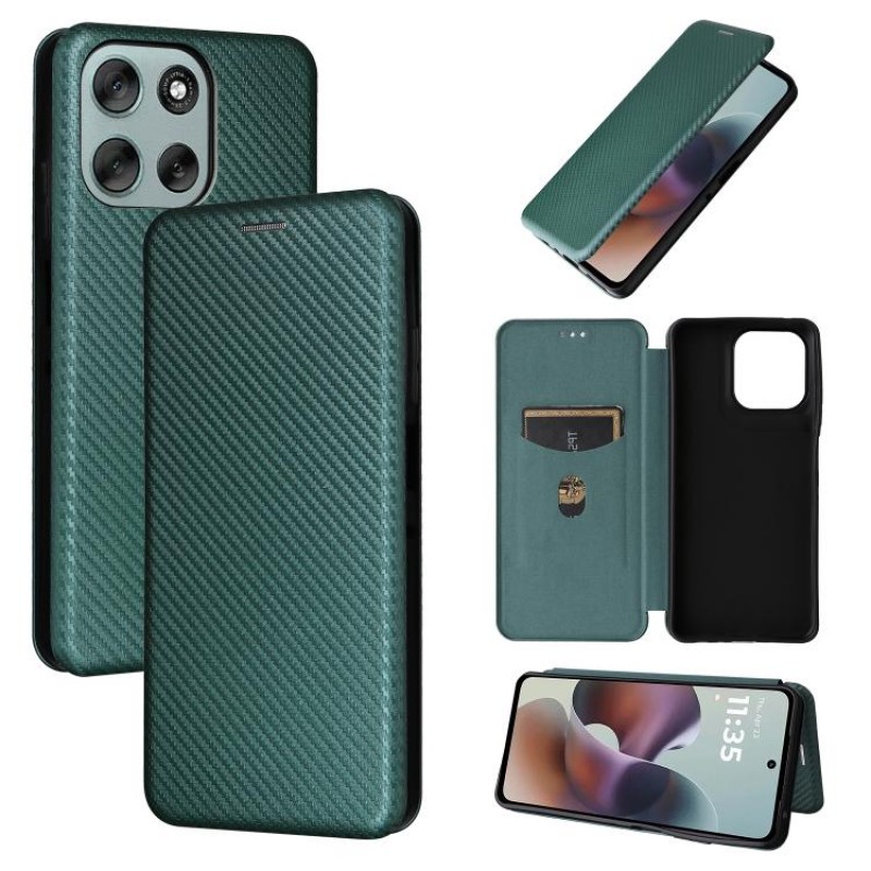 Θήκη Carbon Fiber Wallet Case Motorola Moto G56 5G Green