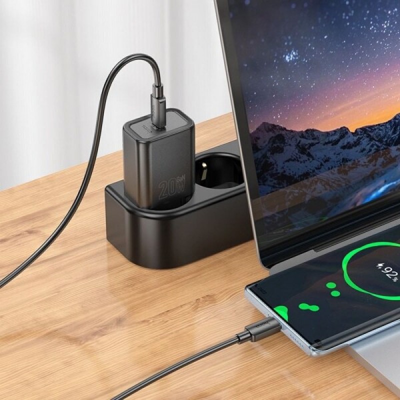 Φορτιστής Ταξιδιού Hoco N60 Gentle USB-C + Cable USB-C to USB-C 20W Black