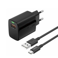 Φορτιστής Ταξιδιού Foneng Fast Charge EU64 USB 18W with USB to Type C Cable Black