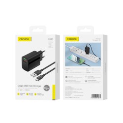 Φορτιστής Ταξιδιού Foneng Fast Charge EU64 USB 18W with USB to Type C Cable Black