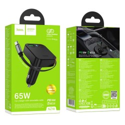 Φορτιστής Αυτοκινήτου HOCO NZ18 Fast Charging 65W  with Folded USB-C Cable Car Charger Black