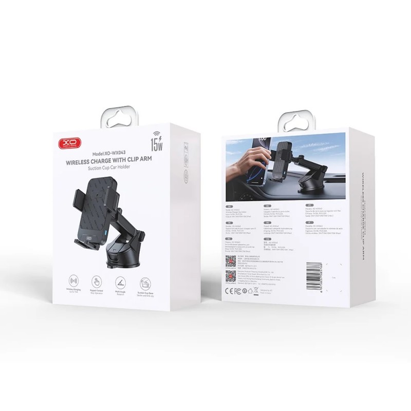 Βάση Αυτοκινήτου Ασύρματης Φόρτισης XO Car Holder Dashboard 15W WX043 Black