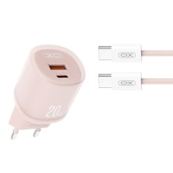 Φορτιστής Ταξιδιού XO L144 1x USB-A & 1xUSB-C & Cable USB-C 20W PD Fast Charger Pink