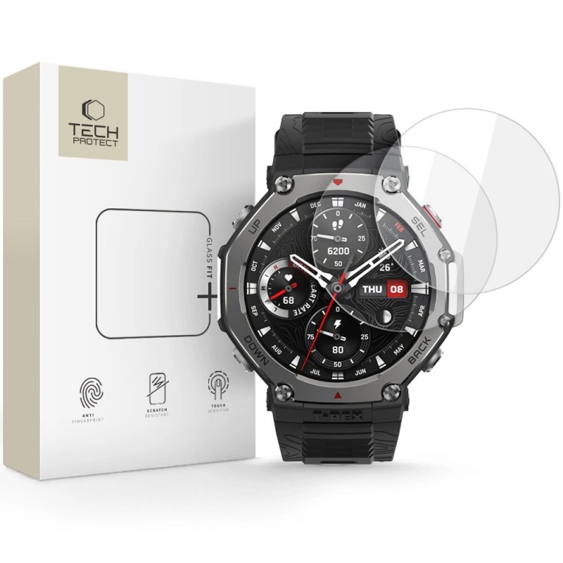 Γυαλί Προστασίας Tech-Protect Glass Fit+ Xiaomi Amazfit T-Rex 3 Pro (48 MM) Tempered Glass 9H AntiCrash / AntiShock (2τμχ) Clear