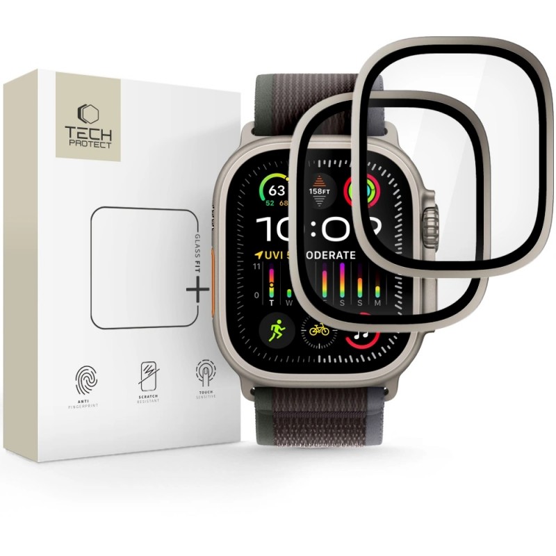 Γυαλί Προστασίας Tech-Protect Glass Fit+ Apple Watch Ultra 1 / 2 / 3 (49 MM) Tempered Glass 9H AntiCrash / AntiShock (2τμχ) Titanium