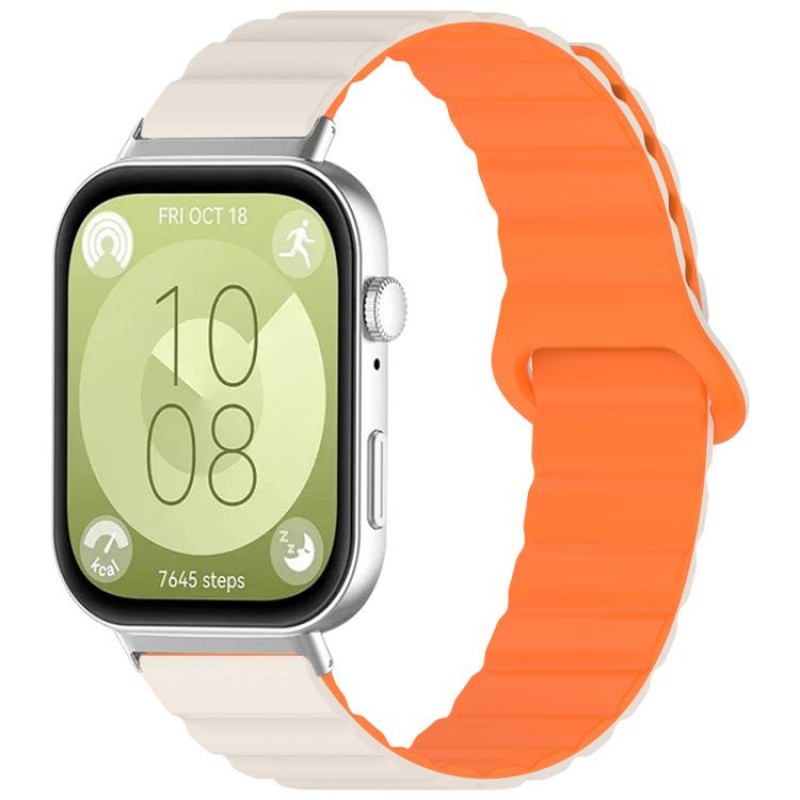 Ανταλλακτικό λουράκι Magnetic Band QuickFit Huawei Watch Fit 3 / 4 / 4 Pro Silicone White / Orange