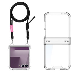 Θήκη Airbag Hinge Cover with Black Strap Samsung Galaxy Z Flip7 SM-F766 5G Transparent