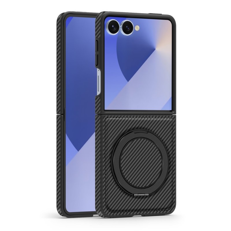 Θήκη Carbon Fiber with Magnetic Ring Bracket Samsung Galaxy Z Flip7 SM-F766 5G Black