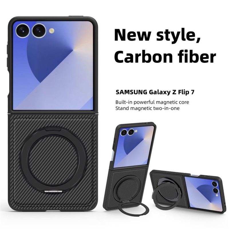 Θήκη Carbon Fiber with Magnetic Ring Bracket Samsung Galaxy Z Flip7 SM-F766 5G Black