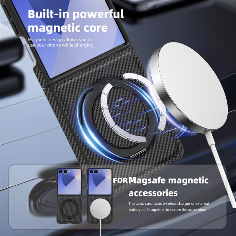 Θήκη Carbon Fiber with Magnetic Ring Bracket Samsung Galaxy Z Flip7 SM-F766 5G Black
