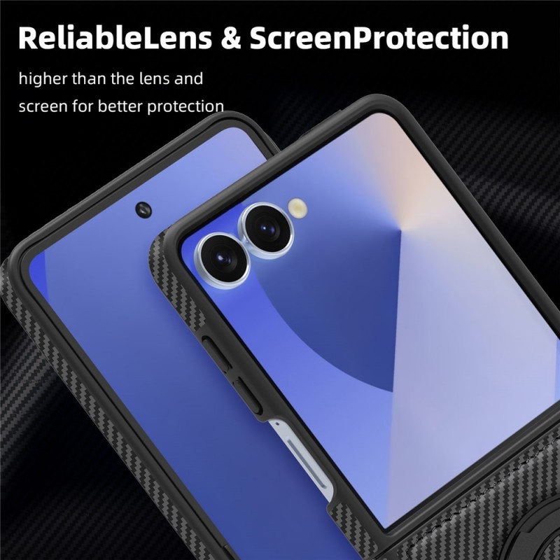 Θήκη Carbon Fiber with Magnetic Ring Bracket Samsung Galaxy Z Flip7 SM-F766 5G Black