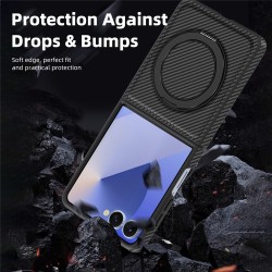 Θήκη Carbon Fiber with Magnetic Ring Bracket Samsung Galaxy Z Flip7 SM-F766 5G Black