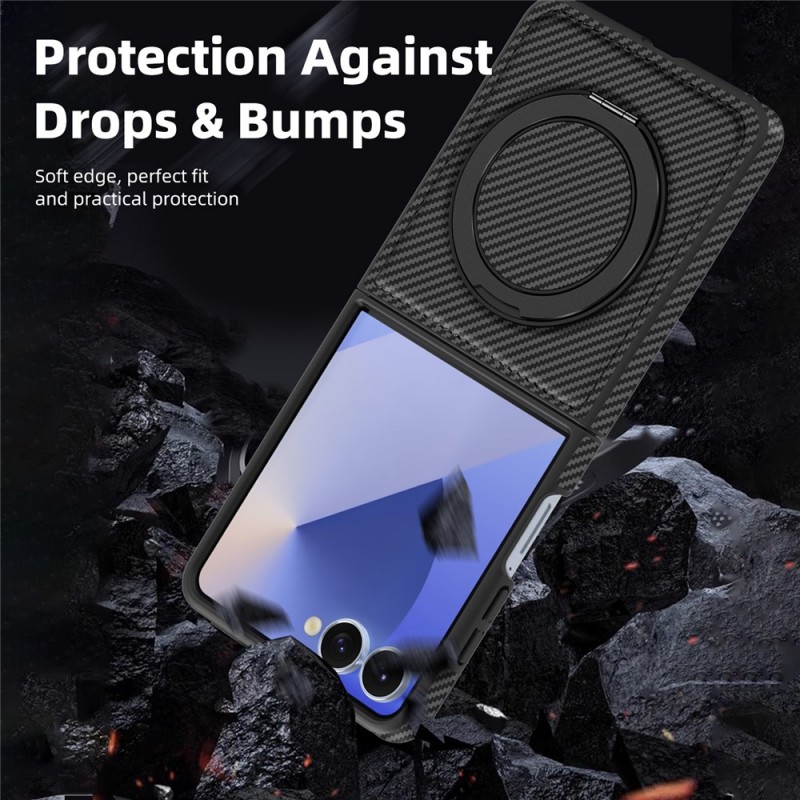 Θήκη Carbon Fiber with Magnetic Ring Bracket Samsung Galaxy Z Flip7 SM-F766 5G Black