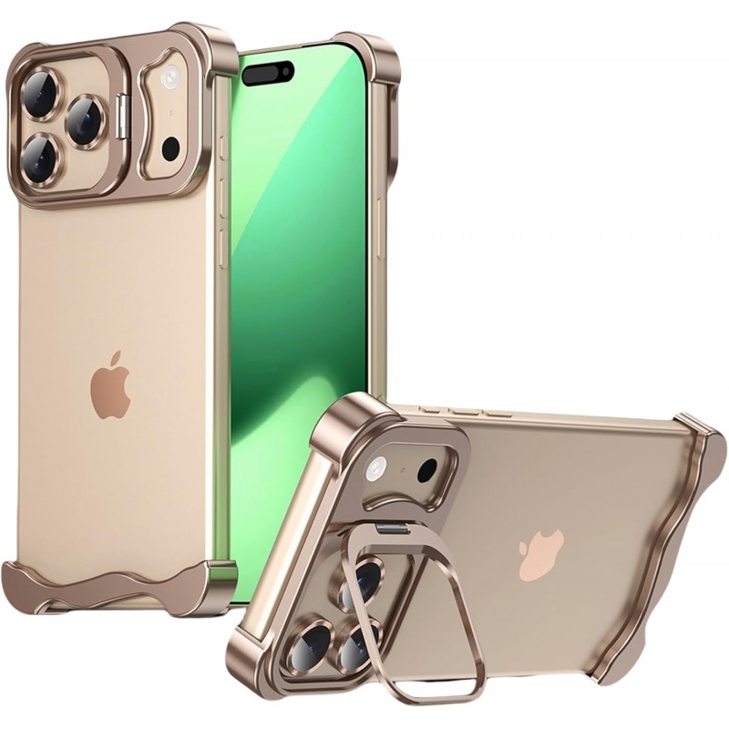 Θήκη Shockproof Frameless Metal Corner Cover with Stand & Camera Lens iPhone Air (6.5") Gold