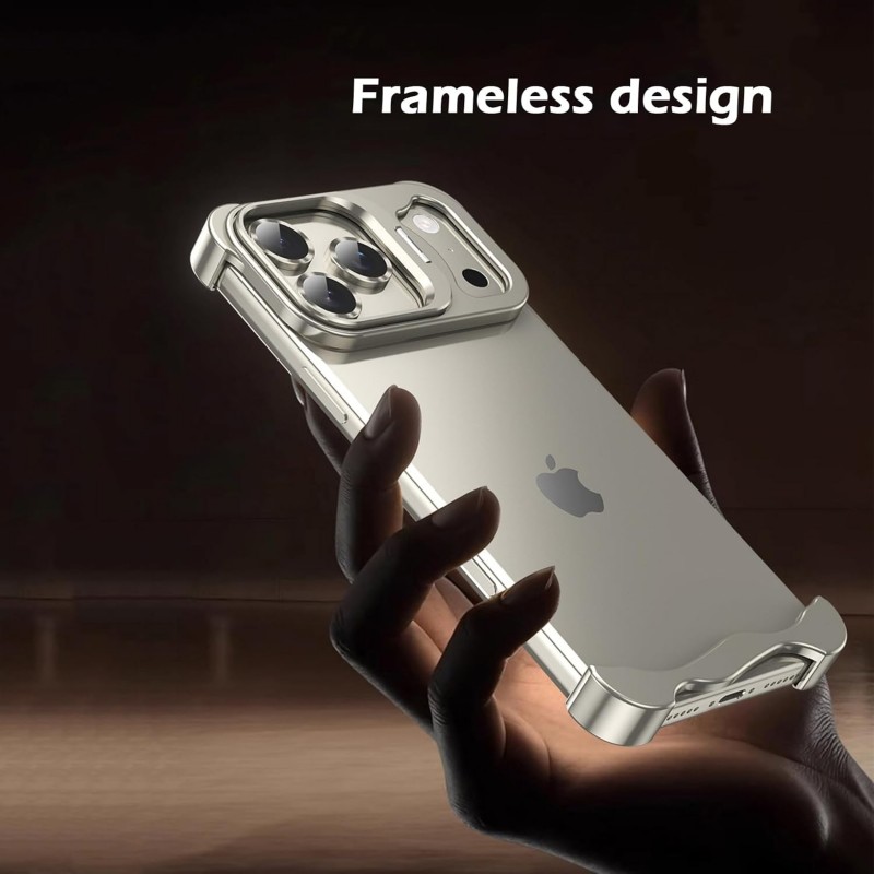 Θήκη Shockproof Frameless Metal Corner Cover with Stand & Camera Lens iPhone 17 Pro Max (6.9") Titanium