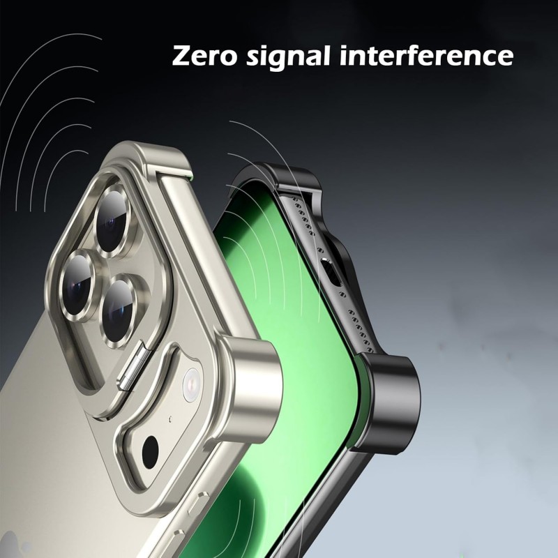 Θήκη Shockproof Frameless Metal Corner Cover with Stand & Camera Lens iPhone 17 Pro Max (6.9") Titanium