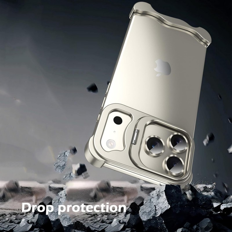 Θήκη Shockproof Frameless Metal Corner Cover with Stand & Camera Lens iPhone 17 Pro Max (6.9") Titanium