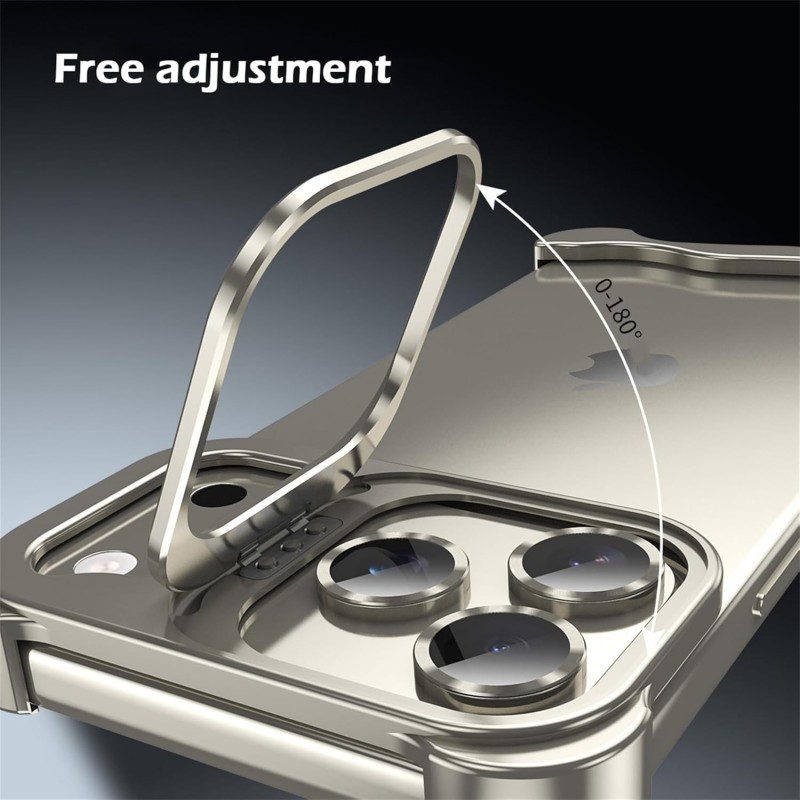 Θήκη Shockproof Frameless Metal Corner Cover with Stand & Camera Lens iPhone 17 Pro Max (6.9") Titanium
