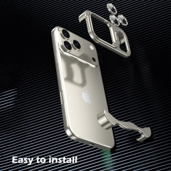 Θήκη Shockproof Frameless Metal Corner Cover with Stand & Camera Lens iPhone 17 Pro Max (6.9") Titanium