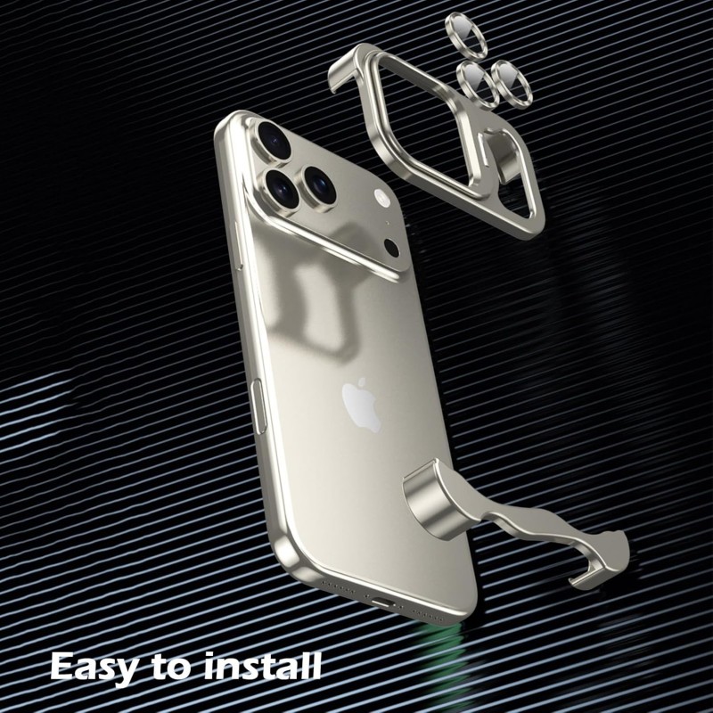 Θήκη Shockproof Frameless Metal Corner Cover with Stand & Camera Lens iPhone 17 Pro Max (6.9") Titanium