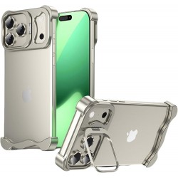 Θήκη Shockproof Frameless Metal Corner Cover with Stand & Camera Lens iPhone 17 Pro Max (6.9") Titanium