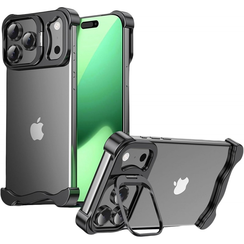 Θήκη Shockproof Frameless Metal Corner Cover with Stand & Camera Lens iPhone 17 Pro Max (6.9") Black