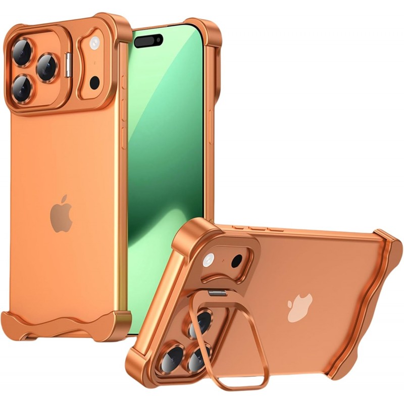 Θήκη Shockproof Frameless Metal Corner Cover with Stand & Camera Lens iPhone 17 Pro Max (6.9") Orange