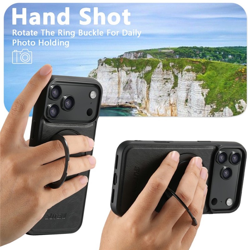 Θήκη Suteni G3 Leather Rotating Kickstand Cover iPhone 17 Pro Max (6.9") Black