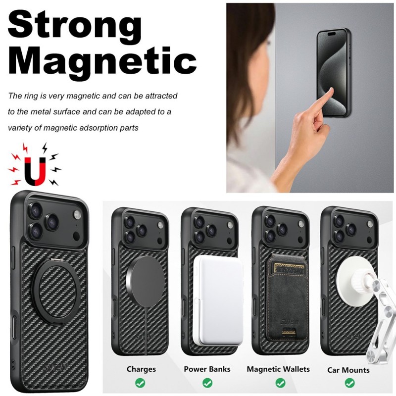 Θήκη Suteni G3 Carbon Fiber Rotating Kickstand Cover iPhone 17 Pro Max (6.9") Black