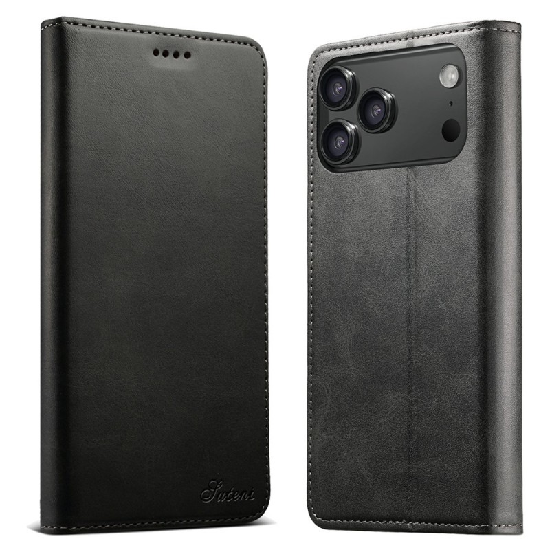 Θήκη Suteni Leather Wallet Stand iPhone 17 Pro Max (6.9") Black