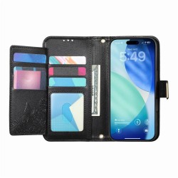 Θήκη Leather Flowers Leaves Zipper with Strap iPhone 17 Pro Max (6.9") Black