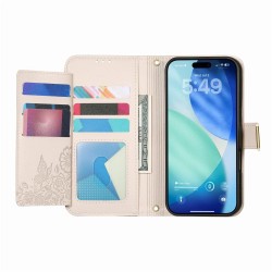 Θήκη Leather Flowers Leaves Zipper with Strap iPhone 17 Pro Max (6.9") Beige