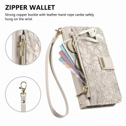 Θήκη Leather Flowers Leaves Zipper with Strap iPhone 17 Pro Max (6.9") Beige